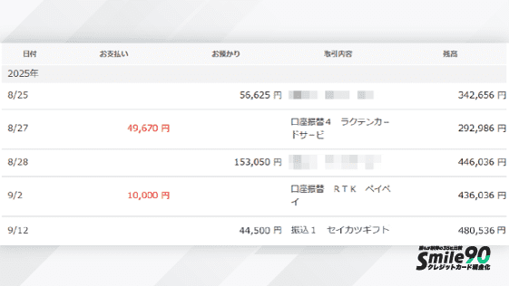 生活ギフトからの現金化振込口座画面