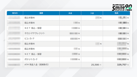 ソニックマネーで実際に現金化した口座画面